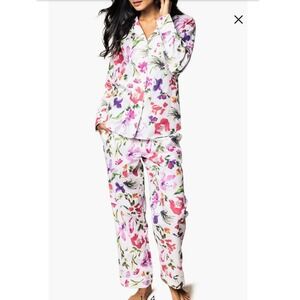 Petite Plume Gardens of Giverny Floral Pajama Set White Pink XL NEW